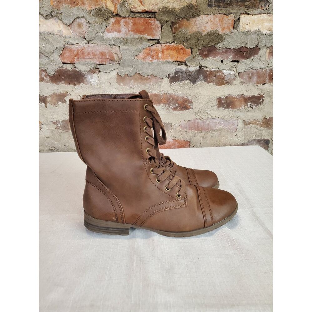Time And Tru Womens Boots 8.5 Brown Lace Up Side Zip Cap Toe Combat Synthetic - Picture 5 of 6
